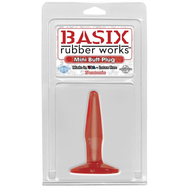 Маленькая красная анальная пробка Basix Rubber Works Mini Butt Plug - 10,8 см. - фото, отзывы