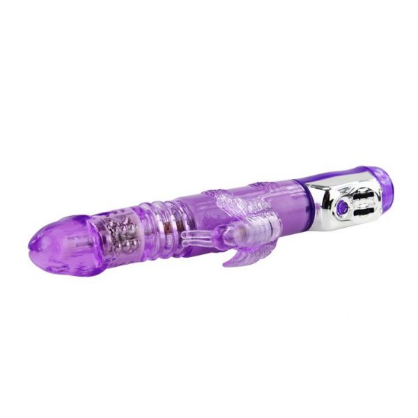 Фиолетовый вибратор с клиторальной бабочкой, ротацией и движением Up/Down - 24 см. - фото, отзывы
