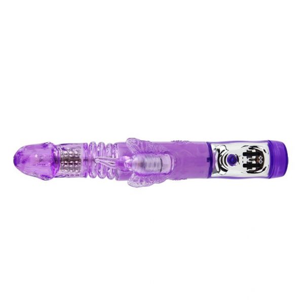 Фиолетовый вибратор с клиторальной бабочкой, ротацией и движением Up/Down - 24 см. - фото 3