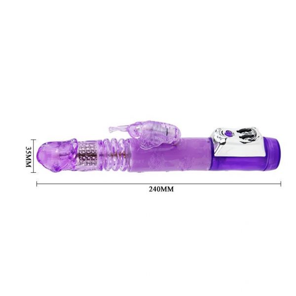 Фиолетовый вибратор с клиторальной бабочкой, ротацией и движением Up/Down - 24 см. - фото 4
