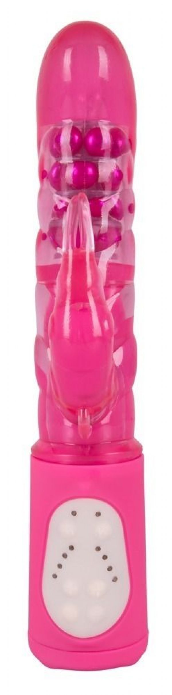 Розовый вибратор PEARLFECT LINE  с клиторальным кроликом - 24,5 см. - фото, отзывы