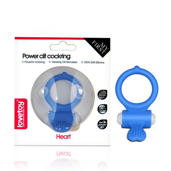 Голубое виброкольцо для пениса Power Heart Clit Cockring - фото, отзывы