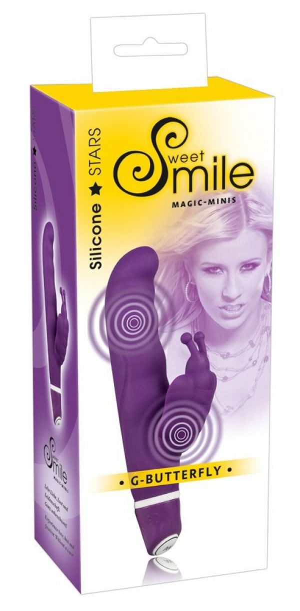 Фиолетовый вибростимулятор G-точки Smile G-Butterfly Vibrator с клиторальной бабочкой -  15,5 см. - фото, отзывы
