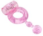 Розовое эрекционное кольцо с вибратором и хвостом