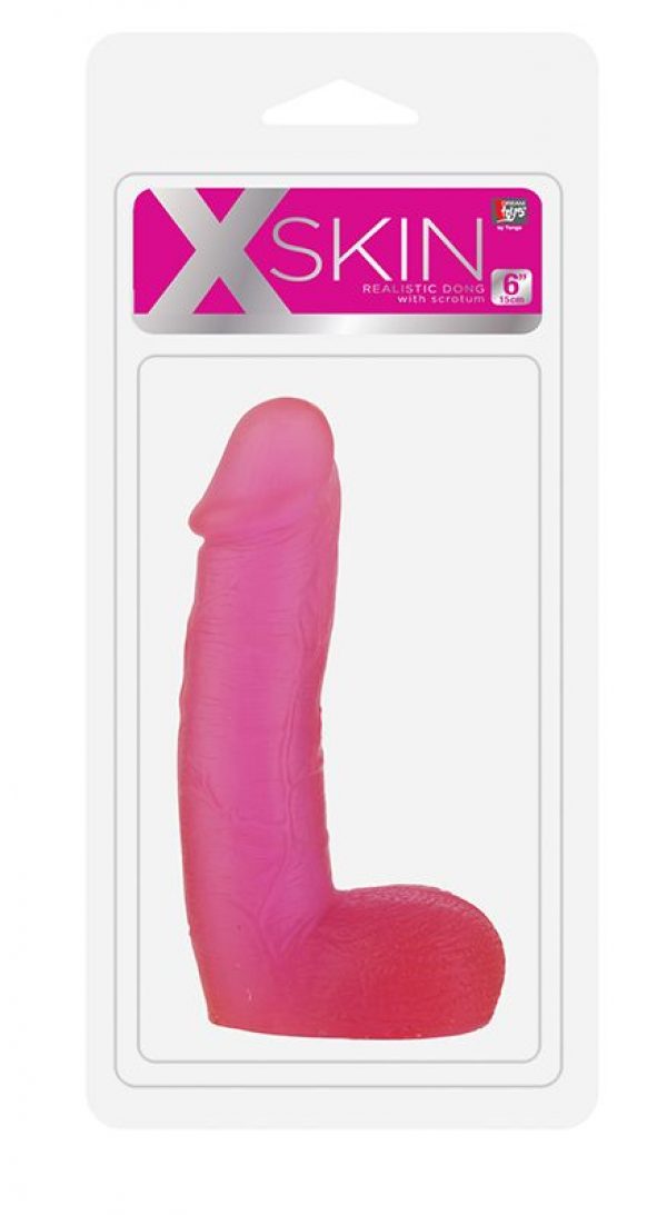 Розовый фаллоимитатор с мошонкой XSKIN 6 PVC DONG - 15,2 см. - фото, отзывы