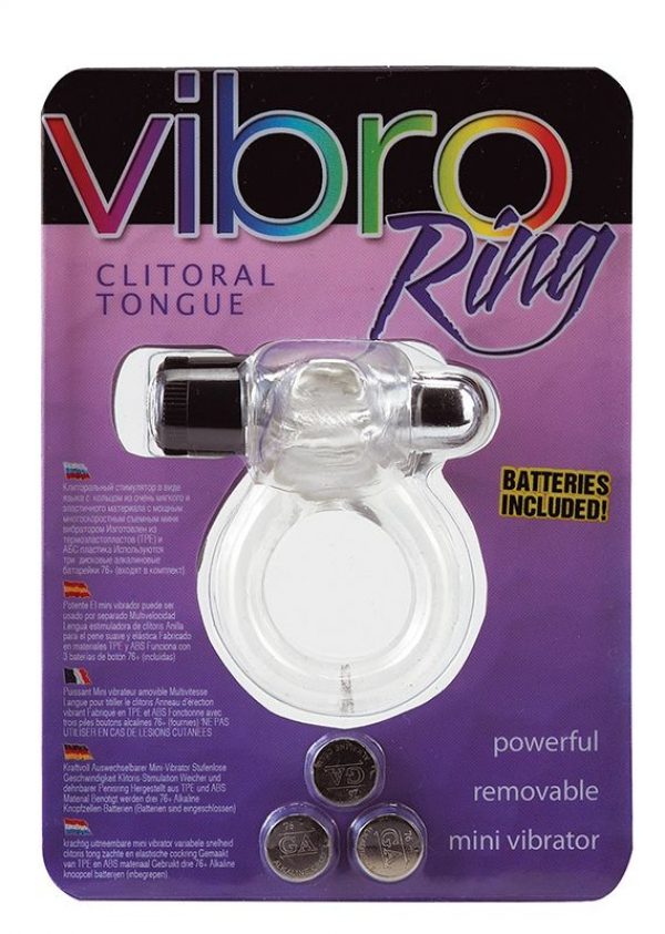 Прозрачное эрекционное кольцо VIBRO RING CLITORAL TONGUE CLEAR - фото, отзывы