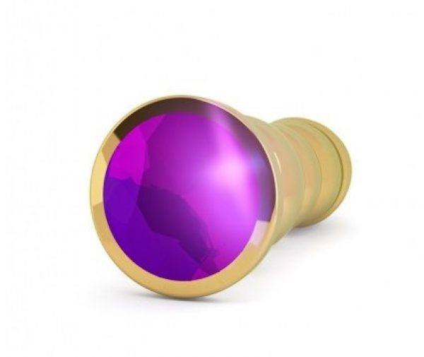 Золотистая фигурная анальная пробка R10 RICH Gold/Purple с фиолетовым кристаллом - 14,5 см. - фото 3