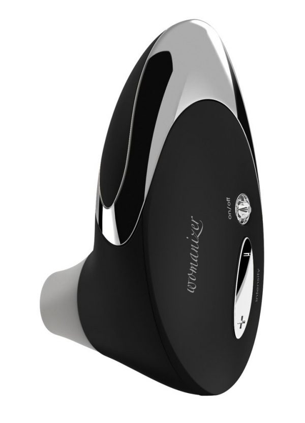 Чёрный бесконтактный стимулятор с хромированной вставкой Womanizer W500 Black Chrome - фото, отзывы