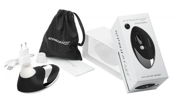 Чёрный бесконтактный стимулятор с хромированной вставкой Womanizer W500 Black Chrome - фото 7