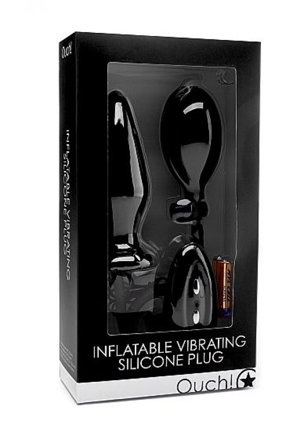 Чёрный анальный стимулятор с функцией расширения и вибрацией Inflatable Vibrating Silicone Plug - 12,2 см. - фото, отзывы