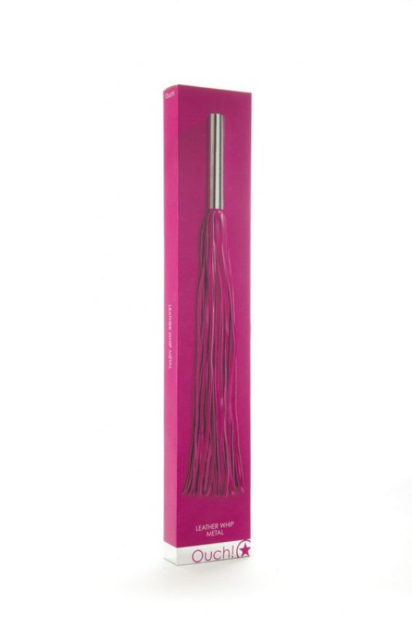 Розовая плётка Leather Whip Metal Long - 49,5 см. - фото, отзывы