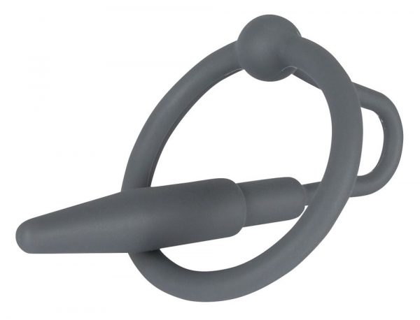 Серый уретральный плаг с силиконовым кольцом под головку Penis Plug - фото, отзывы