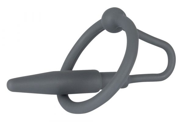Серый уретральный плаг с силиконовым кольцом под головку Penis Plug - фото 3