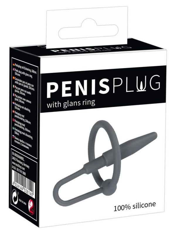 Серый уретральный плаг с силиконовым кольцом под головку Penis Plug - фото 4