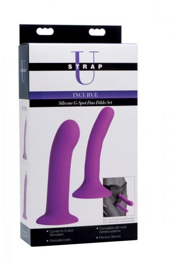 Набор из 2 фиолетовых насадок для пояса харнесс Incurve Silicone G-spot Duo Dildo Set - фото 3