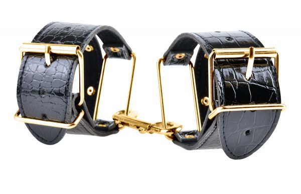 Черные с золотом наручники Cuffs - фото, отзывы