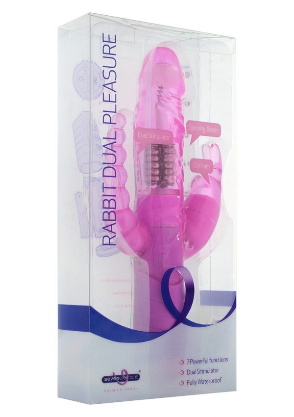 Розовый вибратор RABBIT DUAL PLEASURE с клиторальным и анальным стимуляторами - 22 см. - фото, отзывы