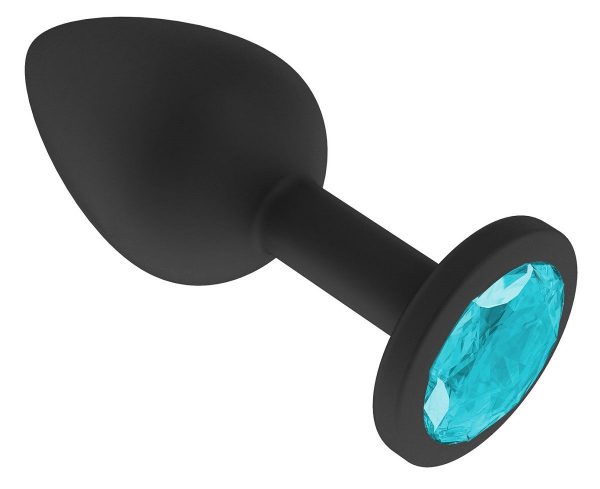 Чёрная анальная втулка с голубым кристаллом - 7,3 см. - фото, отзывы