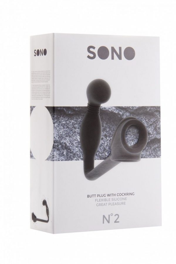 Чёрная анальная пробка с эрекционным кольцом SONO №2 - 11,4 см. - фото, отзывы