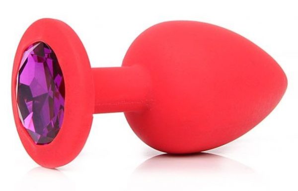 Красная силиконовая пробка с фиолетовым кристаллом размера M - 8 см.